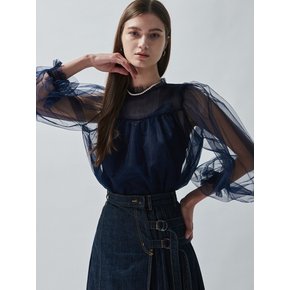 Peony Puff Tulle Blouse [Navy]