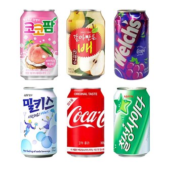  코카콜라 칠성사이다 밀키스 웰치스 포도 갈아만든 배 코코팜 피치핑크 355ml 6종 4개씩