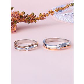1부 다이아 커플링 랩 투톤 웨이브 물결 14K 18K 예물 선물 기념일 반지