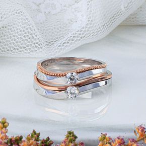 1부 다이아 커플링 랩 투톤 웨이브 물결 14K 18K 예물 선물 기념일 반지