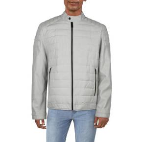 4867975 DKNY Mens Faux Leather Cold Weather Quilted Coat