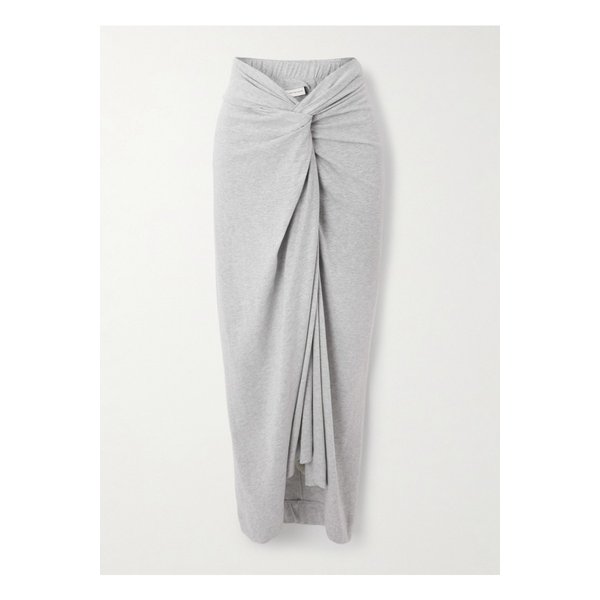 트위스트 프론트 코튼 저지 미디 스커트 라이트 그레이 46376663162929298