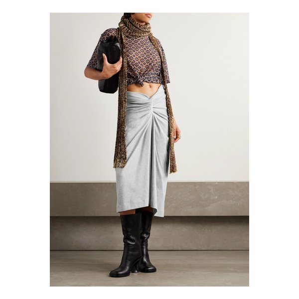 트위스트 프론트 코튼 저지 미디 스커트 라이트 그레이 46376663162929298