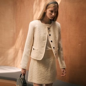 Dylan wool boucle collarless jacket_Ivory