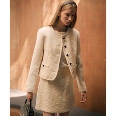 Dylan wool boucle collarless jacket_Ivory