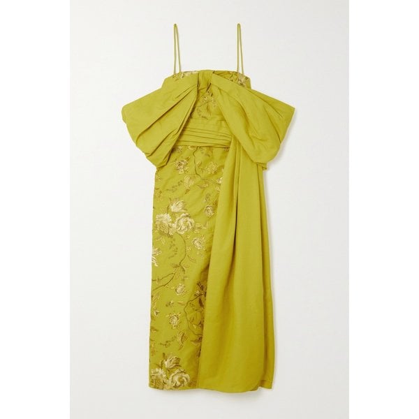 에보라 드레이프 타프타 및 자수 코튼-페일 드레스 샤르트뢰즈 1647597301572777