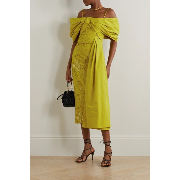 에보라 드레이프 타프타 및 자수 코튼-페일 드레스 샤르트뢰즈 1647597301572777