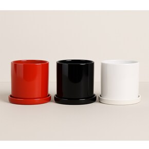 원형 유광 도자기 화분 받침 세트 / 실내 인테리어 화분 6 Size 3 Color