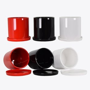 원형 유광 도자기 화분 받침 세트 / 실내 인테리어 화분 6 Size 3 Color