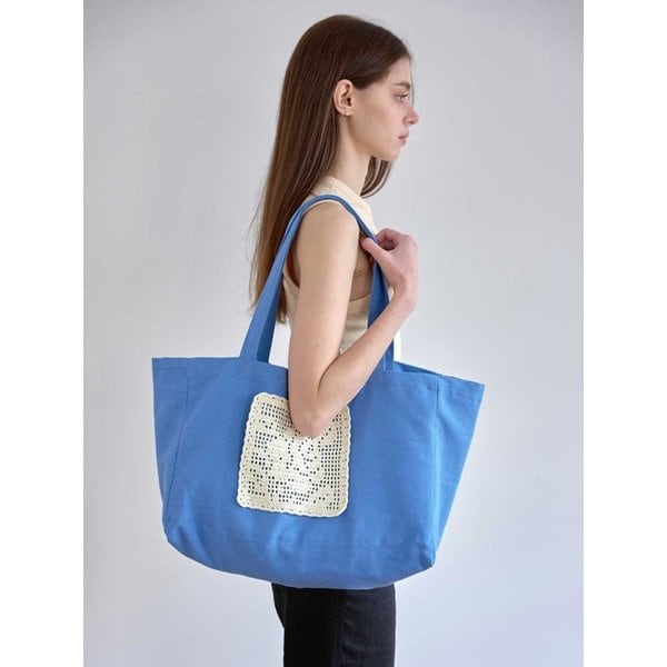 Flower Doily Big Canvas Shopper Bag _ Blue