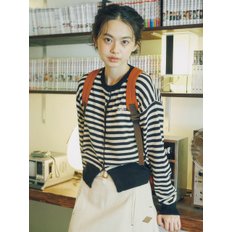 W BUTTON STRIPE CARDIGAN [BLACK]