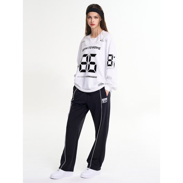 [SET] 자이언트 핏 긴팔 오버핏 럭비 져지 + 라인 트랙 팬츠 짐웨어 세트 W 화이트