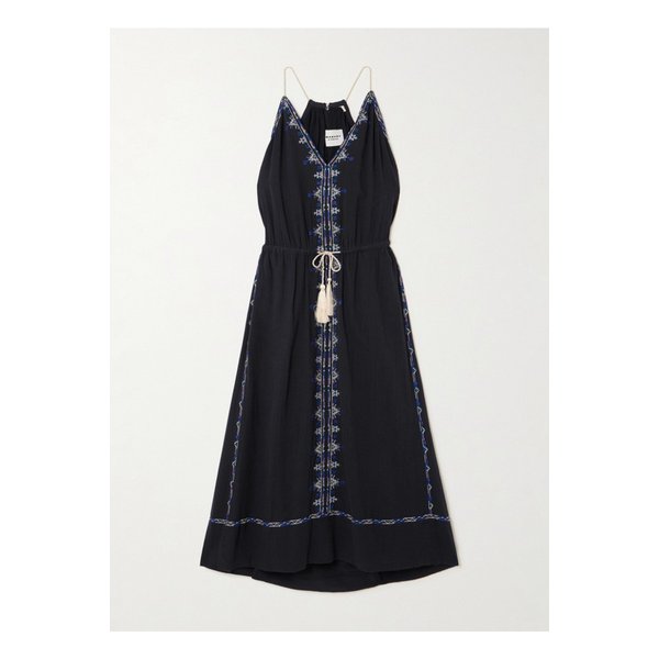 에뜨왈 시아나 벨트 자수 코튼 거즈 미디 드레스 블랙 1647597326010306