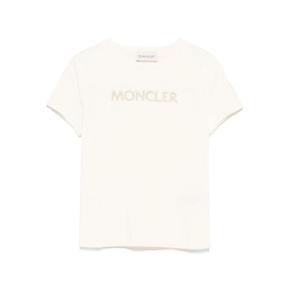 몽클레어 L19548C0000989AT9 050 CREAM EMBROIDERED LOGO COTTON T SHIRT