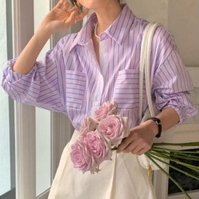 [제라카] 스트라이프 배색 컬러 예쁜 루즈핏 여성 셔츠 MDS188