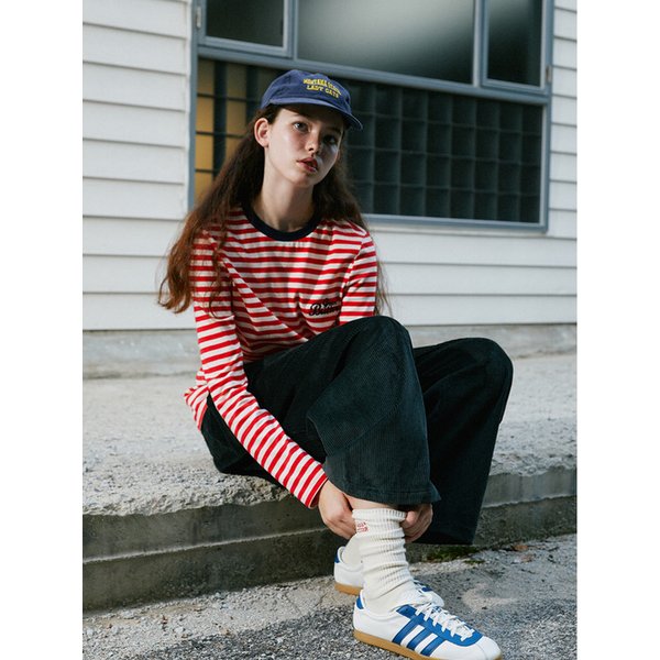 Chain-Needlework Stripe Tee (Red)