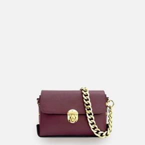 3953616 Apatchy London The Bloxsome Plum Leather Crossbody Bag With Gold Chain Strap