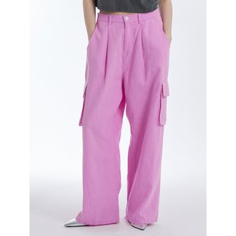 언노운플라넷 와이드핏 린넨 카고팬츠 핑크_Wide Linen Cago Pants Pink