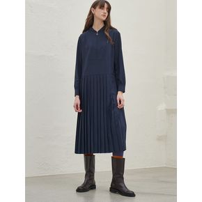 HOODY PLEATS DRESS_NAVY