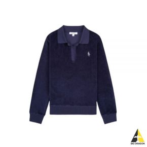 SPORTYRICH SRC Velour Longsleeve Polo - NavyWhite (POAW233NA) (SRC 벨루아 롱슬리브 폴로)