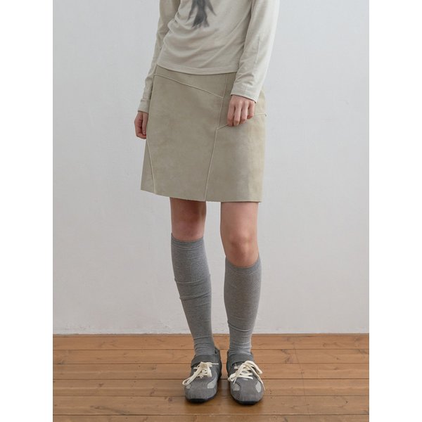 Suede Panel Skirt Taupe