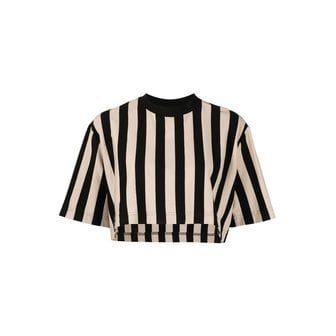 써네이 스트라이프 패턴 크롭 티셔츠 베이지 / SN2PWH05AP-JE130-R05