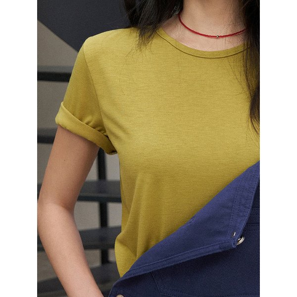 모르브 커브넥 반팔탑(올리브)