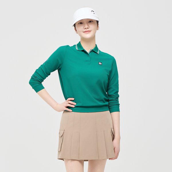 [부산점] 여성 에센셜 배색 립 긴팔 카라 티셔츠 그린_CHE1WLT1953GN