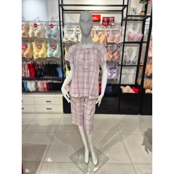 [시흥점] S 와코루) 면 죽 체크 나염 여성 파자마  WPA7155W-PK