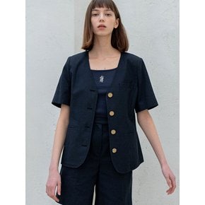 COLLARLESS HALF SLEEVE LINEN JAKCET NAVY