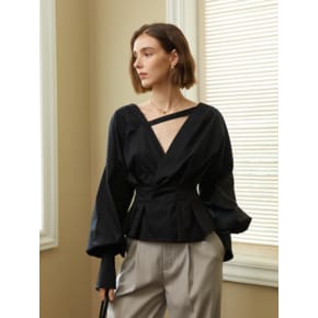 YY_French lantern neckline puff blouse