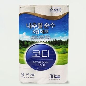  쿨샵 코디 롤화장지 내추럴 순수 3겹데코 엠보싱 30롤