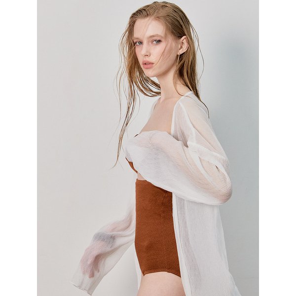 링클 쉬폰 루즈핏 오픈 가디건 - White