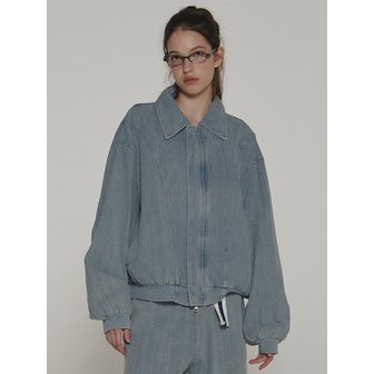 썸플레이스 Striped denim collar zip-up blue jean work jacket jumper [light blue]