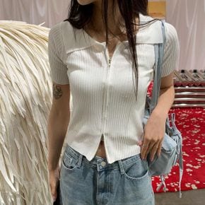 여자 여름 카라넥 투웨이 골지 슬림핏 반팔 집업_P361907131