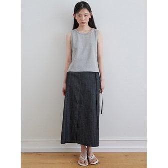 스텝어라운드 [6차] Belted H-line skirt_BLACK DENIM