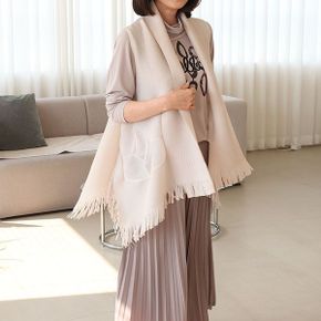 J31662 밑단 수술 숄카라 플리츠 롱베스트 60대엄마옷_P389564750