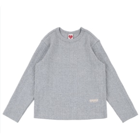 그레이 버블 하트 엠보 립 롱 스리브 티셔츠 BK63TL02GY