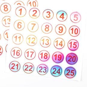펀앤쇼핑 숫자스티커 원형 홀로그램 숫자 견출지 1-25 1P 숫자스티커 스티커 분류스티커