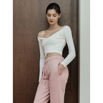 데비웨어 여성 요가복 DEVI-T0096-화이트 필라테스 엔조이 랩 크롭티