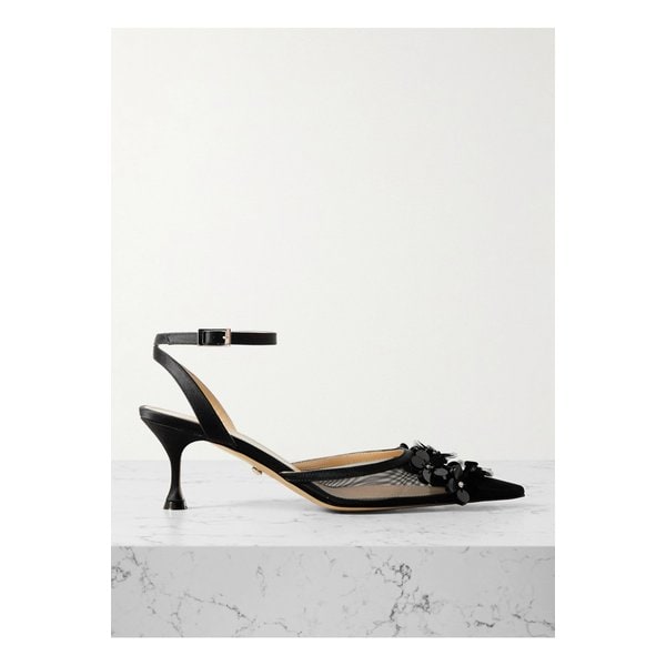 새틴 트리밍 장식 메시 펌프스 블랙 1647597324851042