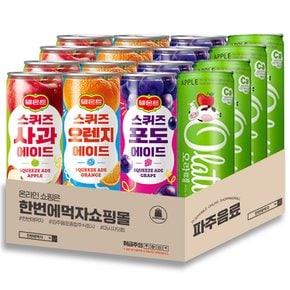 240ml 캔 음료 4종 혼합 각 4캔씩 / 오라떼 애플 + 델몬트 스퀴즈 3종(사과 + 오렌지 + 포도) / 총 16캔