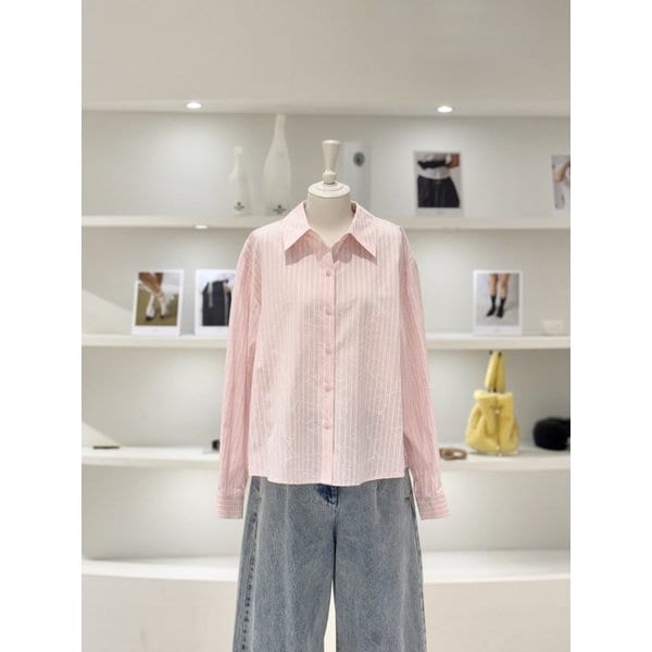 [여주점] 여성 플라워 스트라이프 카라 셔츠 (L262PSC036)