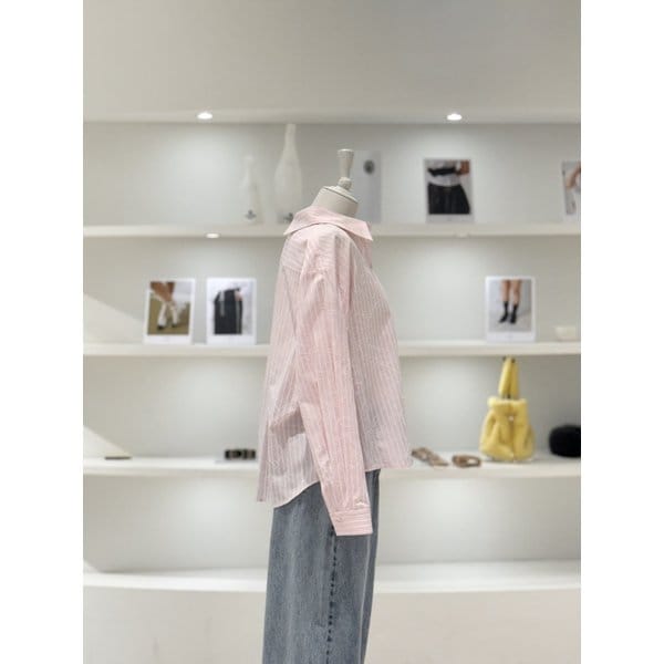 [여주점] 여성 플라워 스트라이프 카라 셔츠 (L262PSC036)
