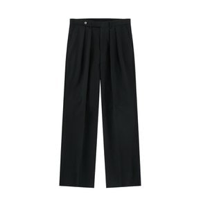 [Easy line] Cotton Two Pleated Wide Chino Pants (Black)