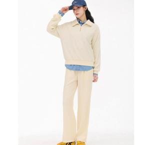 HC09 여성 골지 반집업 맨투맨 티셔츠 + 와이드 웜업 팬츠 상하세트  (S32592194)