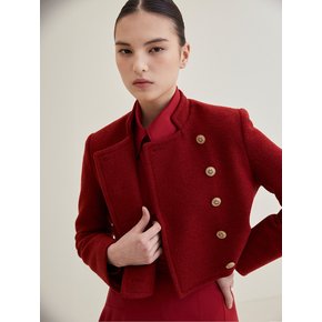 Wool Cropped Tweed Jacket- Red