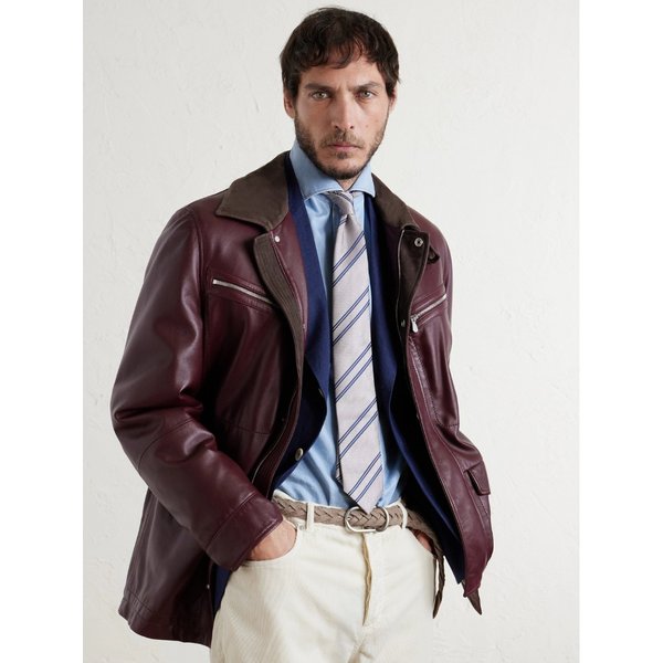 브루넬로쿠치넬리 7.5cm 스트라이프 헤링본 실크 자카드 넥타이 46376663162997956