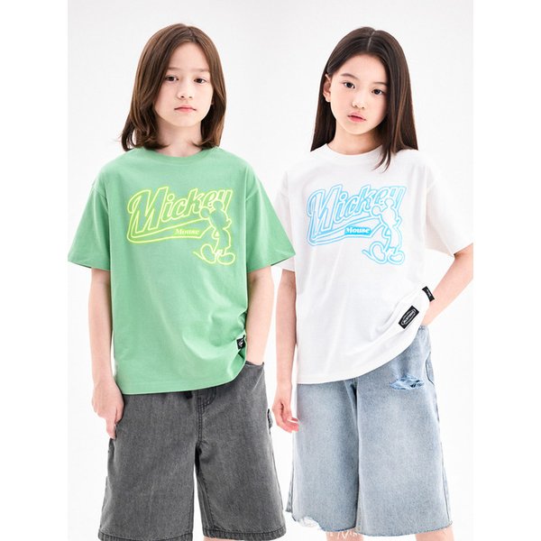 [디즈니]미키 마우스 네온포인트루즈핏티셔츠