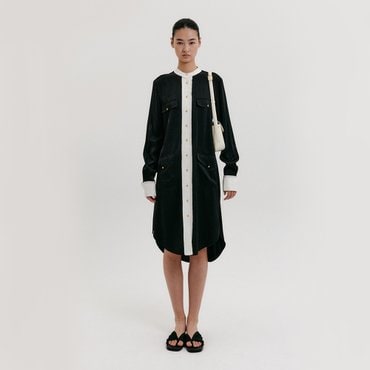EENK Non-Collar Shirt Dress - Black